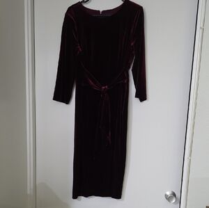 Adrianna Papell Burgundy Velvet Midi Sleeve Dress
